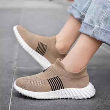 2025 Kids Socks Shoes Children Sneakers Breathable Mesh Sports Shoes For Boys Girls School Casual Shoes Zapatillas Infantiles 26 бежевый