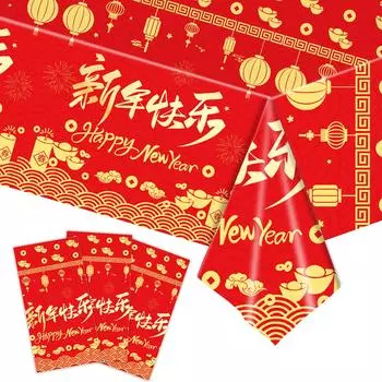 2025 Китайский Новый год Красный фонарь Настольная скатерть Лунный Новый год Одноразовая скатерть для весеннего фестиваля Вечеринка в канун Нового года Декор