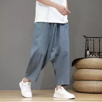 2025 Китайский стиль мужские однотонные шаровары модные свободные широкие брюки женские повседневные свободные брюки в стиле хип-хоп M чёрный