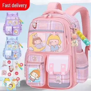 2025 Клетчатый рюкзак: Школьная сумка большой вместимости для учеников начальной и средней школы small grades 1-3 фиолетовый