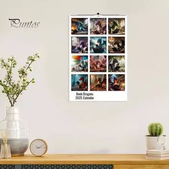 2025 Книга Дракон Календарь Забавный Дракон Чтение Книга Ежемесячный Планировщик Настенный Календарь Домашний Офис Подвесной Ежемесячный Календарь Dragon