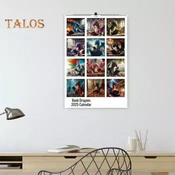 2025 Книга Дракон Календарь Забавный Дракон Чтение Книга Ежемесячный Планировщик Настенный Календарь Домашний Офис Подвесной Ежемесячный Календарь Dragon
