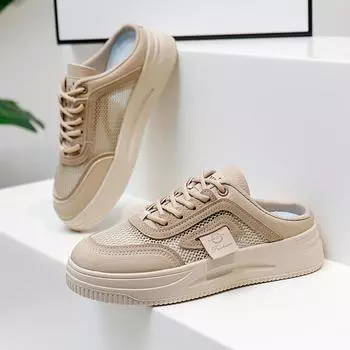 2025 корейская версия лето новые полуподнос белые туфли женские дышащие студенческие увеличивающие рост повседневные туфли уличный снимок XYP887 35 хаки