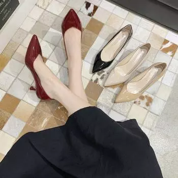 2025 корейская версия осень новая мода на низком каблуке одинарные туфли женские остроносые одинарные туфли 34 чёрный