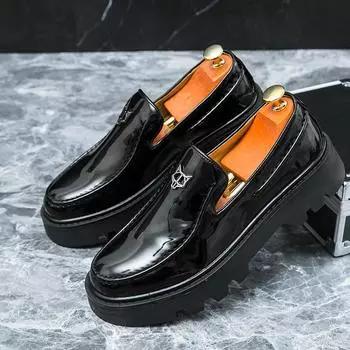 2025 корейская версия весенних глянцевых кожаных ботинок, мужская мода, туфли на платформе, увеличивающие рост, туфли для ночного клуба, парикмахера, прилива 38