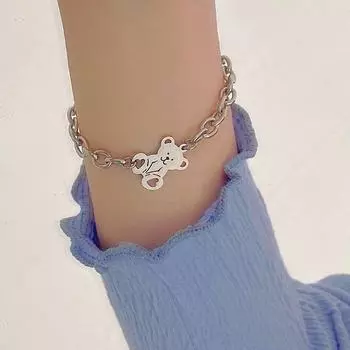 2025 Корейский милый браслет Love Bear Personality - нишевый, простой, стиль крутой девушки Alloy Chain