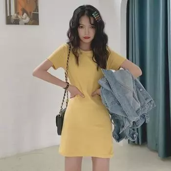 2025 Корейское летнее длинное однотонное женское платье Extra Large