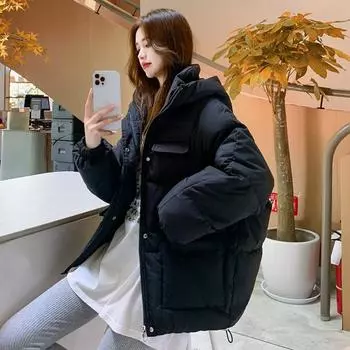 2025 Короткая хлопковая куртка с подкладкой Женская в стиле «Буханка хлеба» Корейская свободная осенне-зимняя куртка с подкладкой Женская верхняя одежда Теплая хлопковая куртка с подкладкой S