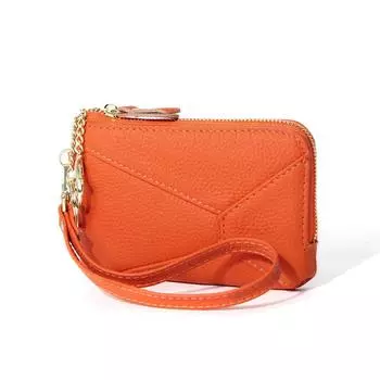 2025 Кошелек для монет на молнии из натуральной кожи для женщин в японском и корейском стиле, мини-кошелек с брелоком, большая вместимость, 3 отделения для карт, ультратонкий и легкий оранжевый