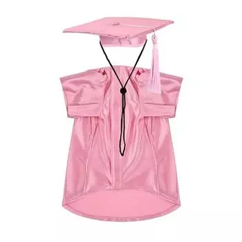 2025 Костюм для выпускного для собак, шапочка для питомца с кисточкой и моющийся халат для собак и кошек, праздничный аксессуар для вечеринки на Хэллоуин S розовый