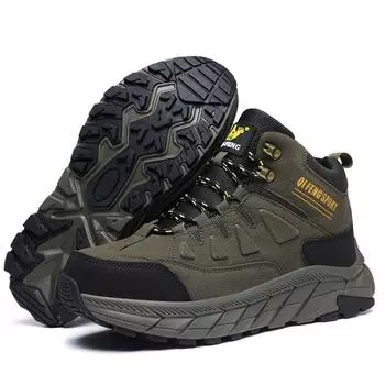 2025 Кожаные походные ботинки мужские зимние уличные теплые меховые нескользящие модные походные ботильоны черные охотничьи ботинки резиновые большой размер 48 39