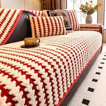 2025 Красная кожаная подушка для дивана Зимняя утолщенная плюшевая подушка для дивана Нескользящая ткань для чехла 70*70cm чёрный