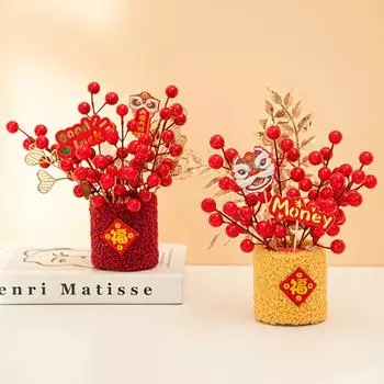 2025 Красный Обнимающий Ведерко Новогоднее Благословение Ведро Фортуна Украшение Настольный Новогодний Украшение Весенний Фестиваль Букет Праздничный Декор