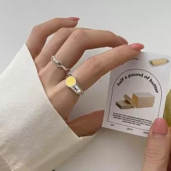 2025 Кремово-желтый смайлик Модное кольцо на указательный палец для женщин