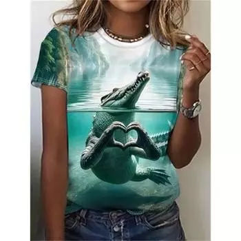 2025 Крокодил 3D Узор Женские футболки Повседневная футболка с коротким рукавом 3D Y2k Fashion Top Tee O-Neck Женская одежда S