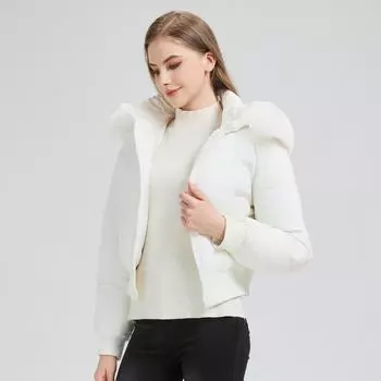 2025 large fur collar warm cotton suit women s short European goods slim small with thickened hooded small padded jacket S