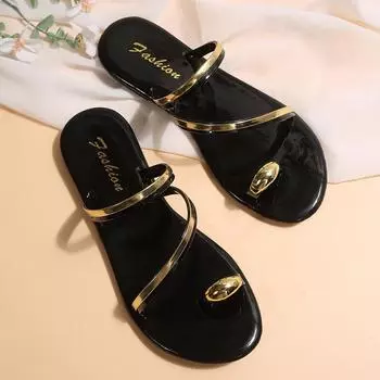 2025 large size flat-bottomed set of toe cool slippers for women s summer wear, one-word low-heeled sequins, European and American new slippers for wo 35