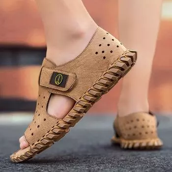 2025 large size sandals foreign trade men s shoes breathable hollow soft sole beach shoes casual outdoor shoes hole Shoes 38 чёрный