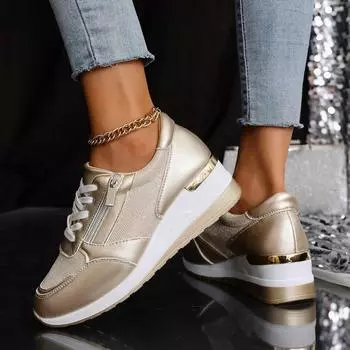 2025 large size single shoes women s 2025 new four seasons sports shoes Korean version trendy fashion women s single shoes 37 золотой