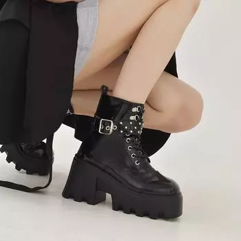 2025 Large Size Women s Short Boots Punk Street Zipper Elastic Strap Black Fashion Martin Boots 35 чёрный