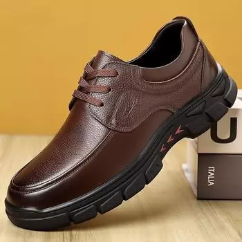 2025 Leather Shoes Men s Business Dress Leather Shoes British Trend Casual Shoes Lace-up Middle-aged and elderly soft soles Dad 39