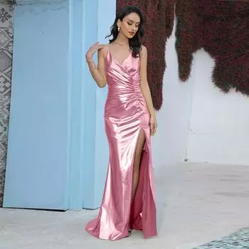 2025 летнее китайское платье с талией зеленое простое облегающее платье сексуальное платье-халтер S зелёный