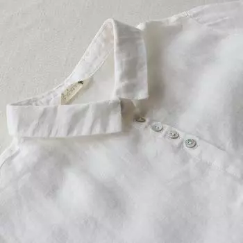 2025 летнее льняное платье-рубашка с лацканами, длинное, простое, щедрое, свободное, литературное, с рукавом семь четвертей, для женщин M белый