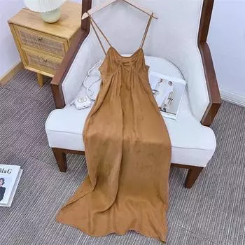 2025 летнее новое платье ленивый темперамент ветер бретели атласное платье на подтяжках длинное платье внутри S