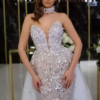 2025 летнее новое женское платье с пайетками, без рукавов, с длинным темпераментным сетчатым платьем S серебряный