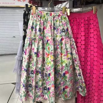 2025 летнее платье-маятник с цветочным принтом идиллическое с высокой талией, ретро-юбка с цветочным принтом, полуюбка, плиссированное праздничное платье-маятник One size светло-розовый