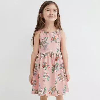 2025 летнее платье принцессы из чистого хлопка с рисунком в виде цветка для девочки, повседневная свободная юбка-майка, милые розовые платья для девочек, детская одежда 3Y