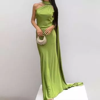 2025 летнее женское длинное платье темпераментное платье знаменитости с шейным вырезом S чёрный