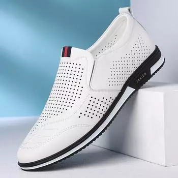 2025 летние кожаные туфли из мягкой кожи мужские туфли с мягкой подошвой мужская деловая повседневная обувь летние полые сандалии комбинезоны обувь Doudou 38 белый