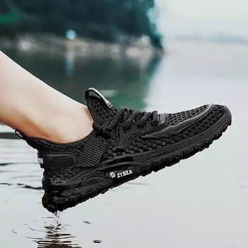 2025 летние легкие сандалии с сетчатым покрытием и большим глазом, уличные туфли с одной педалью Douyin, повседневные сандалии для мужчин 39 чёрный