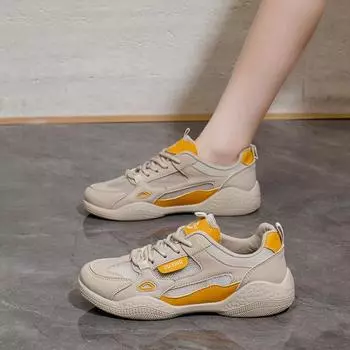 2025 летние маленькие белые туфли, новая корейская версия, женские студенческие туфли на платформе, увеличивающие рост, спортивная обувь для сноуборда, повседневная обувь HY126 35 жёлтый