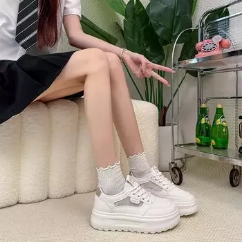 2025 летние маленькие белые туфли, новая корейская версия, женские студенческие туфли на платформе, увеличивающие рост, спортивная обувь для сноуборда, повседневная обувь KT261-1 35