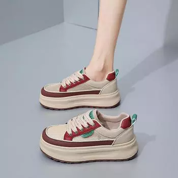 2025 летние маленькие белые туфли, новая корейская версия, женские студенческие туфли с толстой подошвой, увеличивающие высоту, сетчатые, дышащие, повседневные туфли для женщин XW521 35 красный