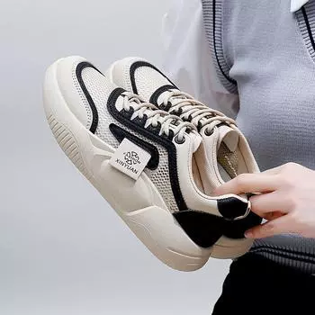 2025 летние маленькие белые туфли, новая корейская версия, женские студенческие туфли с толстой подошвой, увеличивающие высоту, сетчатые, дышащие, повседневные туфли для женщин XYD02 35 хаки