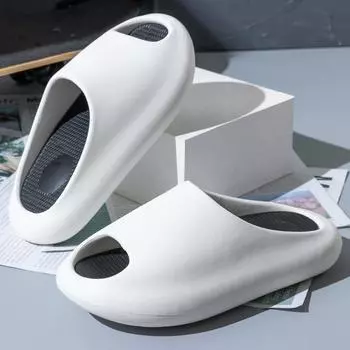 2025 летние модные съемные тапочки из eva на толстой подошве, женские тапочки для улицы, для дома, мужские тапочки, нескользящие 36-37 [normal size] чёрный