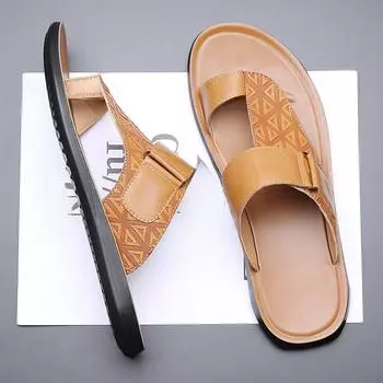 2025 Летние мужские кожаные сандалии большого размера Модные простые мужские пляжные туфли Тапочки 38 белый