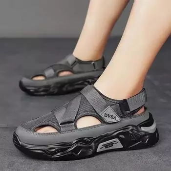 2025 Летние мужские нескользящие сандалии Мужская повседневная обувь Уличная дышащая сетчатая удобная обувь Пляжная обувь 39 чёрный