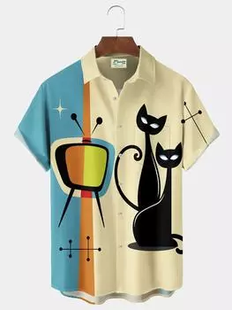 2025 Летние мужские рубашки с 3D-печатным геометрическим рисунком, повседневные рубашки в гавайском стиле, рубашки с коротким рукавом на пуговицах, без карманов S