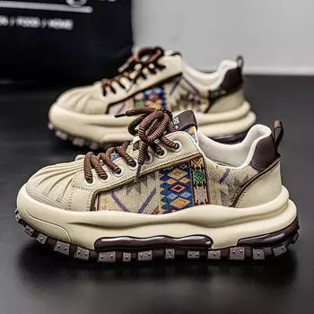 2025 летние мужские туфли на платформе с ракушкой в гонконгском стиле muffin street tide с камуфляжным принтом в этническом стиле Харадзюку обувь для доски tide 39 бежевый