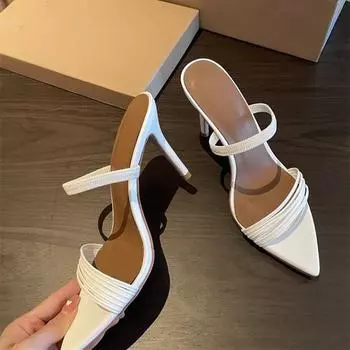 2025 летние новые босоножки на высоком каблуке большого размера с острым носком, дышащая модная одежда, классные тапочки для женщин, размер 43 36 белый