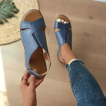 2025 летние новые европейские и американские сандалии женские на липучках толстый каблук большой размер с открытым носком повседневная женская обувь 35 светло-коричневого