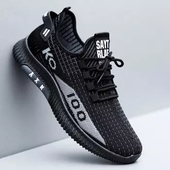 2025 летние новые летающие плетеные кроссовки мужские дышащие спортивные корейские версии трендовые универсальные сетчатые кроссовки сетчатая обувь прилив 39 чёрный