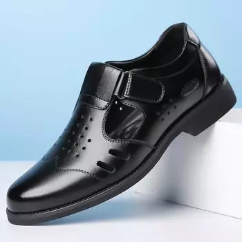 2025 летние новые мужские деловые кожаные туфли мужские полые дышащие сандалии кожаные сандалии на липучке мужские 1508 38 коричневый