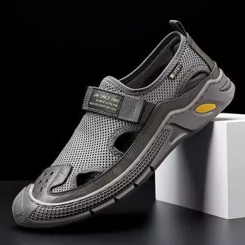 2025 летние новые мужские повседневные кожаные туфли мужские сандалии ручной работы из сетки с полыми дышащими вставками мужские 0952 38 коричневый
