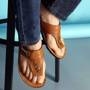 2025 летние новые мужские сандалии мужская пляжная обувь нескользящие шлепанцы двойного назначения носок тренд молодежный отдых 38 жёлтый