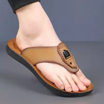 2025 летние новые мужские тапочки, шлепанцы с одной педалью, удобные и легкие в носке, сандалии для пляжа 8390 38 коричневый